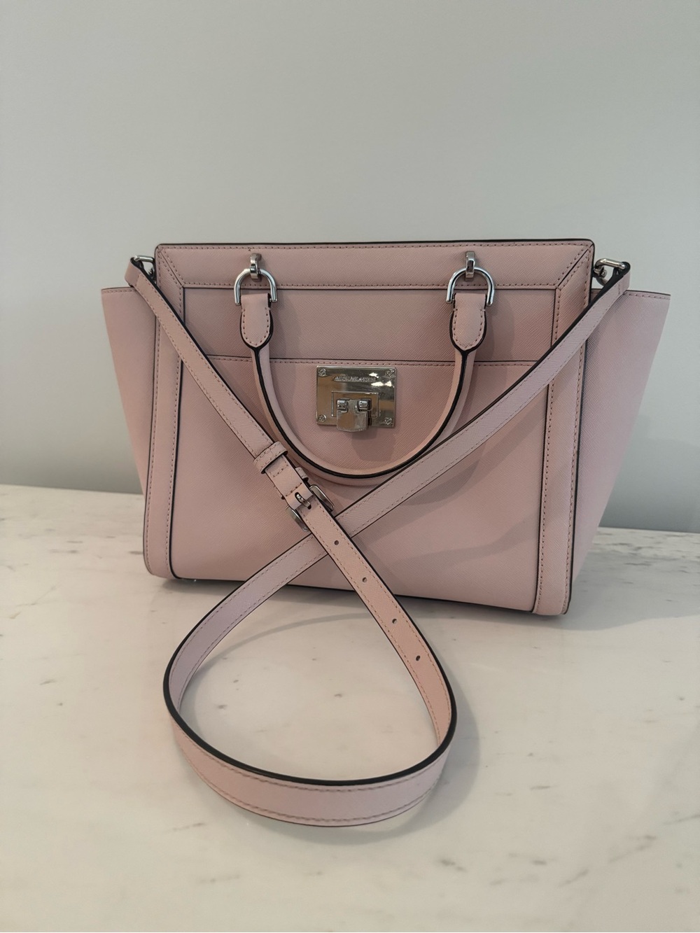 Michael Kors Blush Pink Leather Satchel with Crossbody Strap